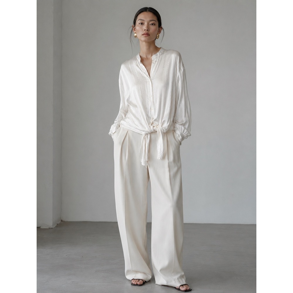 The Kooples Silk Blend Oversized Blouse 2 Small Tie Front Textured Stripe Career